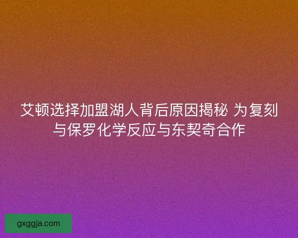 艾顿选择加盟湖人背后原因揭秘 为复刻与保罗化学反应与东契奇合作 艾顿选择加盟湖人背后原因揭秘 为复刻与保罗化学反应与东契奇合作